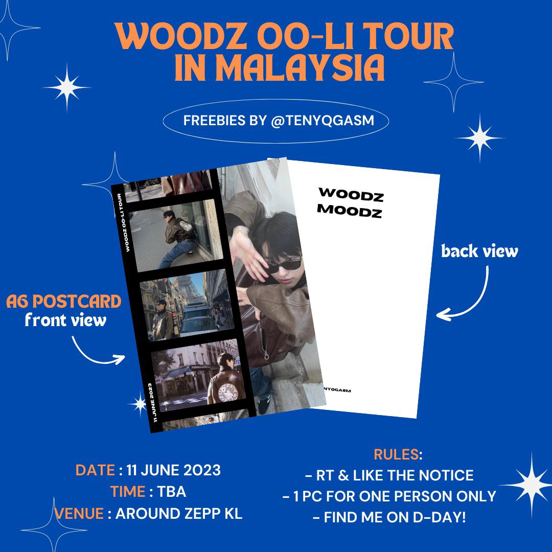 💙#WOODZ OO-LI Tour in Kuala Lumpur 🧡

 ⋆｡☁︎⋆｡ freebies by @tenyqgasm 

📆 Sunday, 11 June 2023  
📍 Zepp KL
⌚️ TBA

more info in picture 
[rt and likes much appreciated]

#OOLIinKL #WOODZinKL #WOODZ_IN_KUALALUMPUR