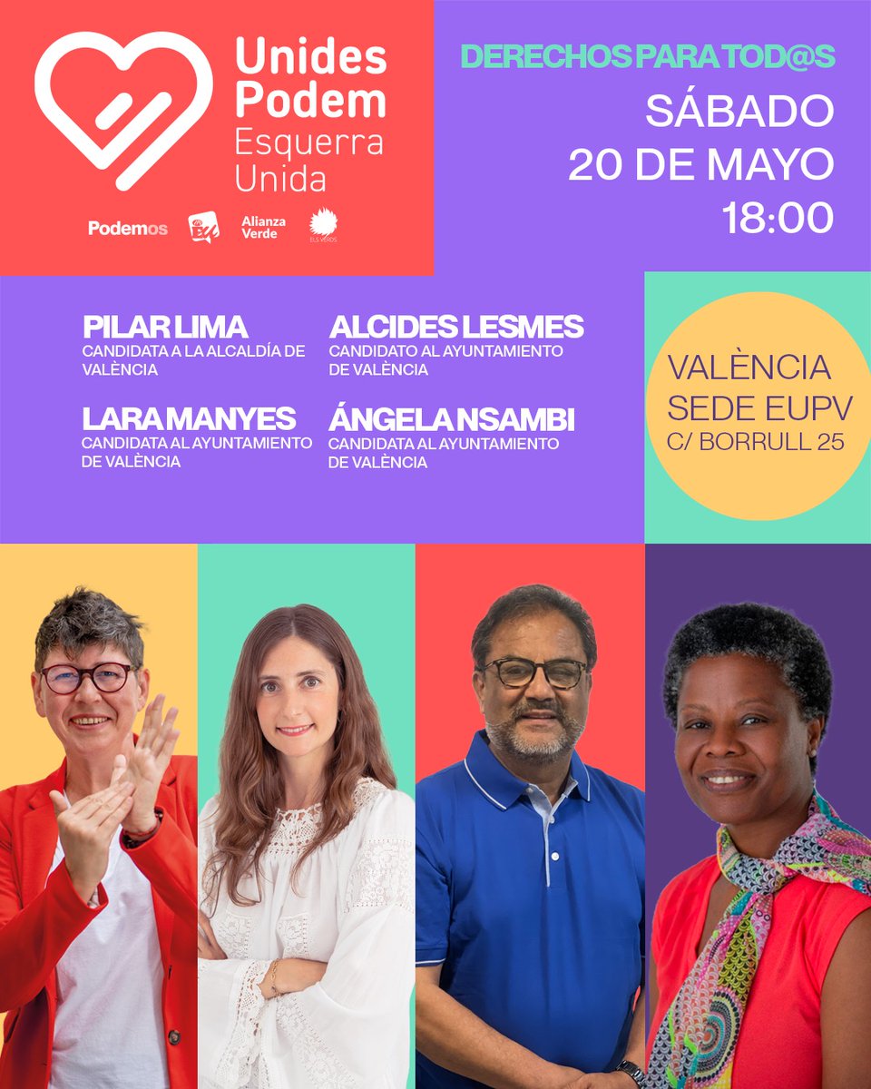 hectorwill37126's tweet photo. Candidatos del pueblo en Valencia. Votamos para avanzar en los logros alcanzados, votamos para que la ultraderecha de Vox y su aliado el PP nunca más violen los derechos humanos de las personas inmigrantes. https://t.co/SoSRjczX5N