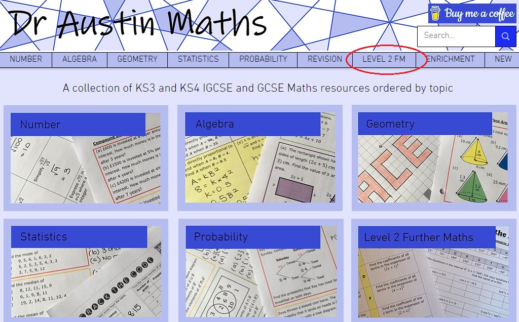 draustinmaths's tweet photo. My main focus during gained time this year is to re-structure my Level 2 Further Maths scheme of work, and add to/update the resources. I've moved this section of the site out of Enrichment and given it its own tab. Starting to add more stuff... 1/2 https://t.co/KsSiSr1xYd