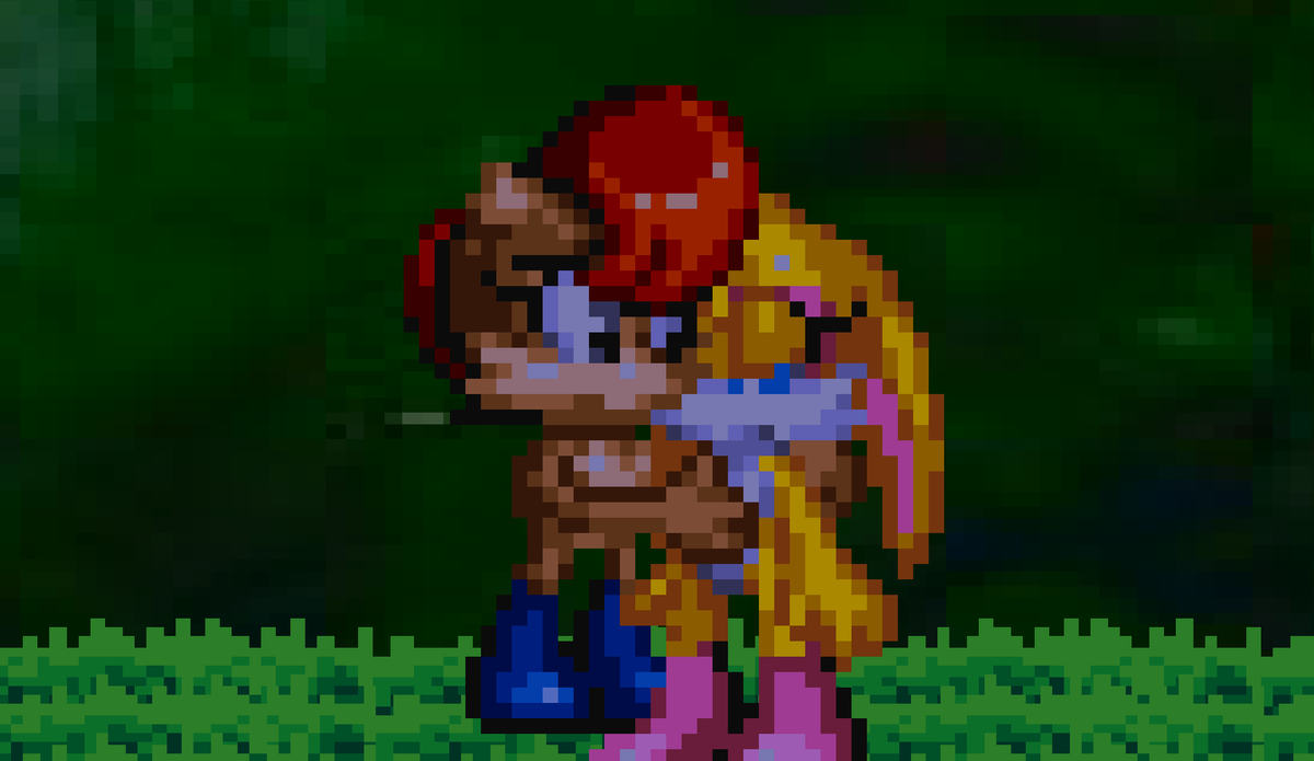 Here's a Little pixel artwork showing Sally giving Bunnie a hug cause she thinks she is now no longer being able to fight alongside the freedom fighters now that she is flesh and blood again.

#rally4sally #fight4freedom #bunnierabbot #sallyacorn #pixelart