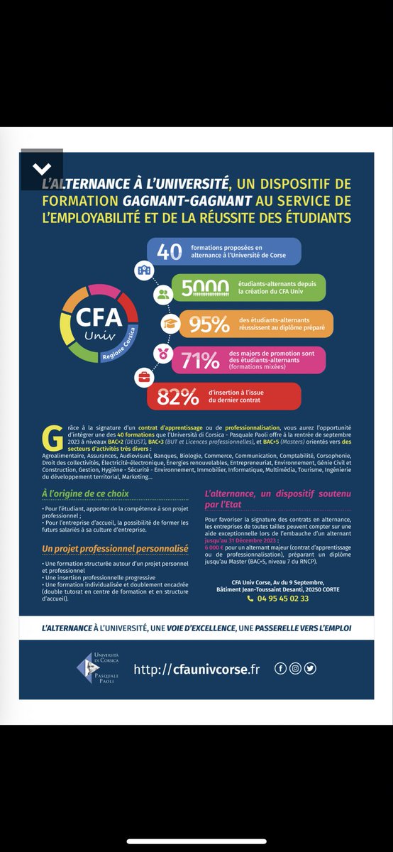 samprasrafter's tweet image. L’alternance à l’Université au cœur de la construction d’une économie insulaire de la compétence par l’employabilité de sa jeunesse @cfaunivcorse  @UnivCorse   @iutdecorse