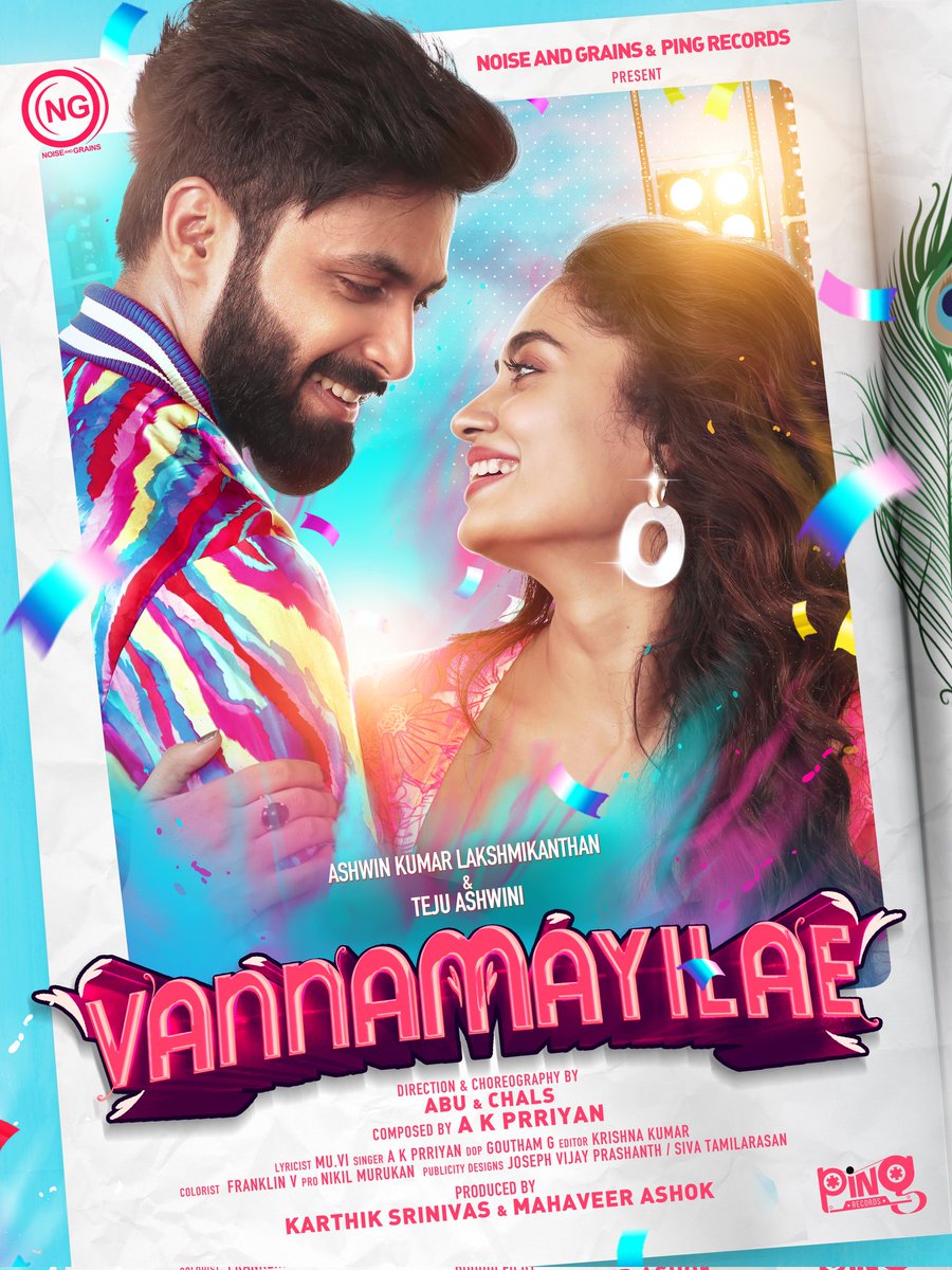 Looking forward for the very colourful & vibrant #vannamayilae 🦚 for our man @i_amak 🎉💖
Can't wait to witness his dance moves 🕺#Ashwinkumar
Coming soon 🥳🔥
 @noiseandgrains @pingrecords 
@karya2000 @itisveer
@AKPriyan3 @abusdc @SAMSONCHARLESR @gouthamgdop @onlynikil