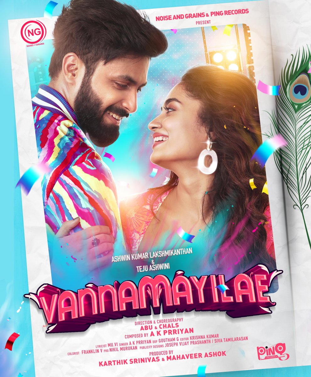 Here comes the first look of next single 🎶#Vannamayilae 🦚
.
#Comingsoon !
.
@noiseandgrains @pingrecords @i_amak @teju_ashwini_ @karya2000 @itisveer @AKPriyan3 @abusdc @SAMSONCHARLESR @gouthamgdop 

#NoiseAndGrains #PingRecords