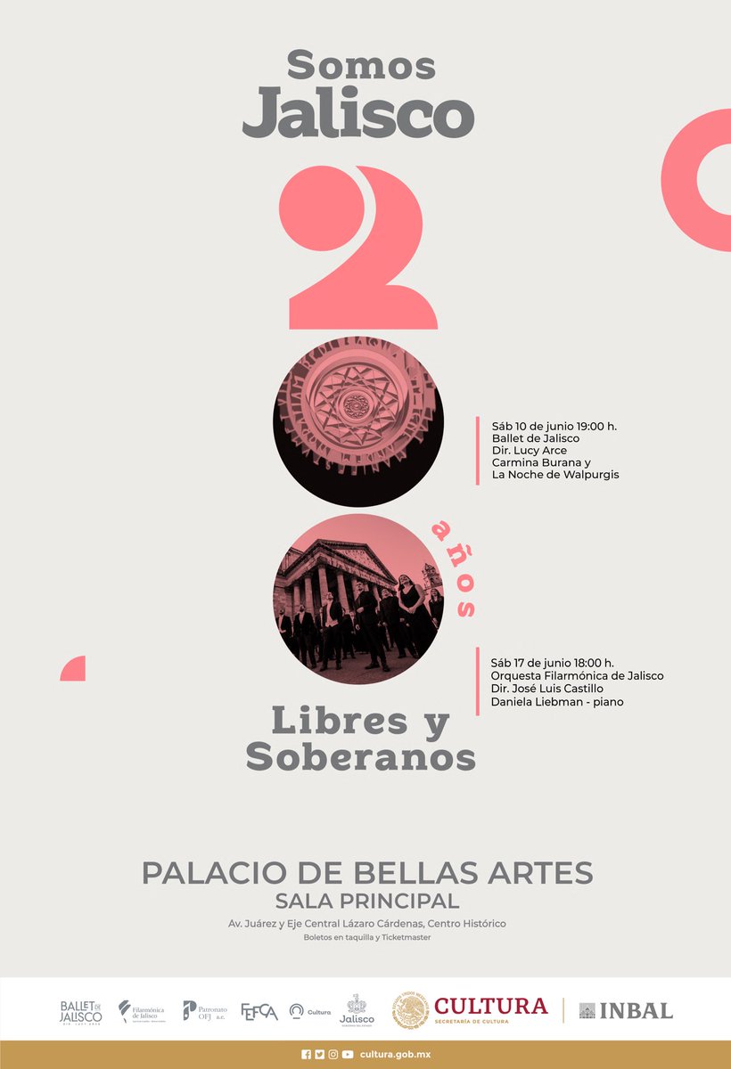 Quiero compartirles una gran noticia, como parte de las celebraciones de los 200 años de Jalisco, libre y soberano la <a href="/FilarmonicaJal/">@FilarmonicadeJalisco</a> y el Ballet de Jalisco se presentarán en el <a href="/PalacioOficial/">PalaciodeBellasArtes</a> con dos funciones especiales.
