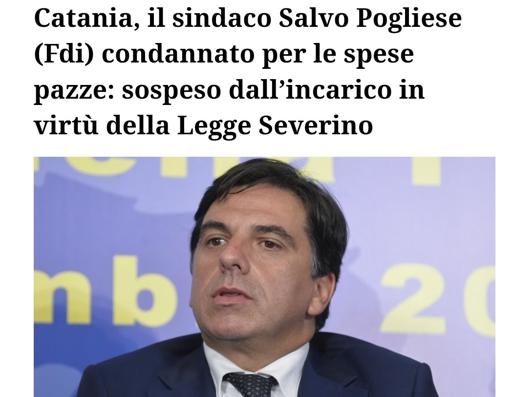 Salvo Pogliese, senatore di Fascistelli d'Italia,  sindaco uscente di #Catania,  uno dei peggiori

Si è  dovuto dimettere dalla carica di sindaco perché  condannato a 2 anni e 3 mesi (alcuni capi di imputazione nel frattempo erano caduti in prescrizione) per peculato