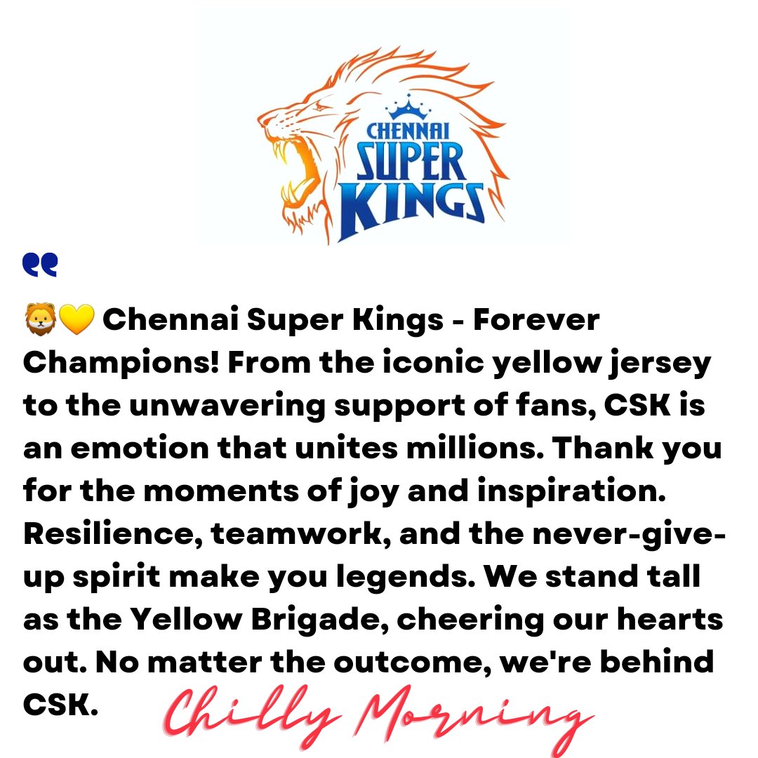 It's a Chennai Super Kings appreciation post
#WhistlePodu #CSKForever #Yellove #ChennaiSuperKings #MSDhoni #Thala #WhistlePoduArmy #CSKFan #prideofthenation