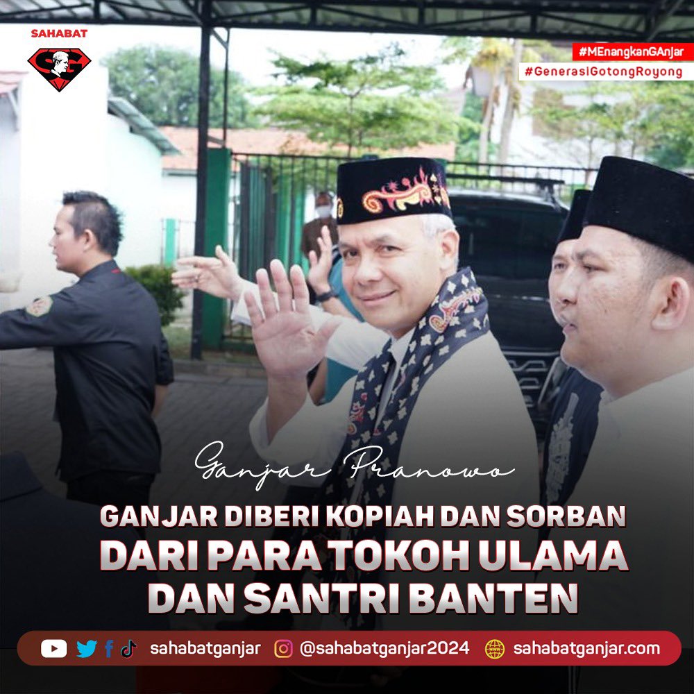 Ganjar jalin silaturahmi dengan para tokoh ulana dan santri di Banten.

Pertemuan ini dilaksanakan dalam rangka berziarah Qubro di Kesultanan Banten bersama para Kiai dan Santri. 
#GanjaranApp #GanjarUntukIndonesia