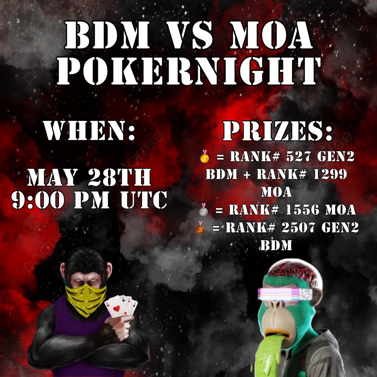 MonkeyOfAnarkey's tweet photo. @Moonflownft Well spend it on some #MonkeyOfAnarkey NFTs and maybe you win this NFT 🙃

And who knows you win something with our upcoming poker event together with #BraindeadMonkeys

 One big monkey madness event 🐒 https://t.co/ly1QU5g4qc