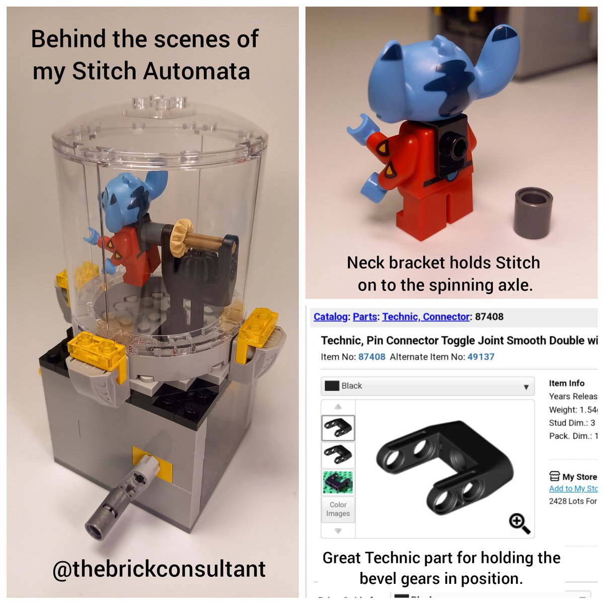 Behind the scenes details of my Stitch Automata #LEGO #Automata #kineticmodel #mechanism #Disney #liloandstitch #minifigure #behindthescenes #tips