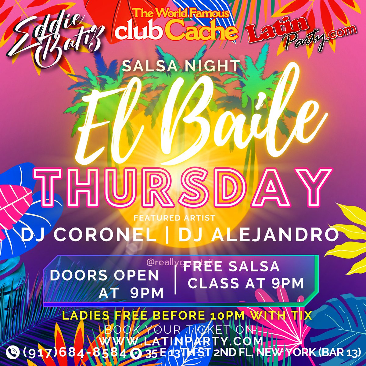 LatinParty_com's tweet photo. This WEEK all the HAWAIIAN vibes are coming for YOU “EL BAILE” @pielcaneladancers Is teaching FREE salsa classes at @clubcachenyc THURSDAY
We have the TOP Artist on the Salsa Floor Dj Alejandro from @latinparty_com and Dj @coroneldance let’s DANCE!!!! https://t.co/AUdZKgnY2w