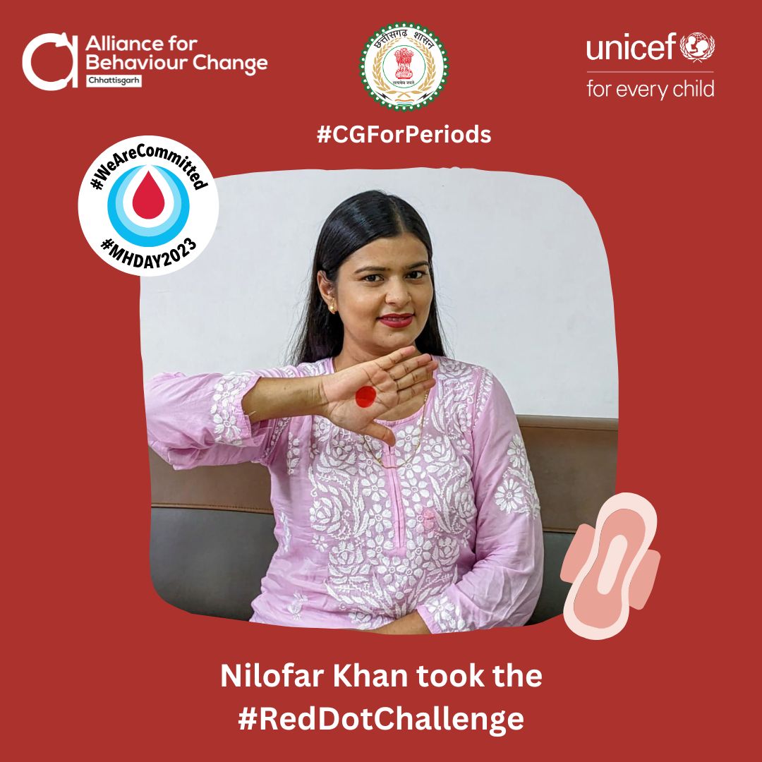 Join the #RedDotChallenge to creating a world where everyone is educated about menstruation. #CGForPeriods #MHDay2023
@jobzachariah
@ChhattisgarhABC
@abhisheksinghDP 
@AbhishekTrip_hi 
@UNICEFIndia 
@CKRaiTweets 
@ddnewsraipur 
@CGAIRNEWS