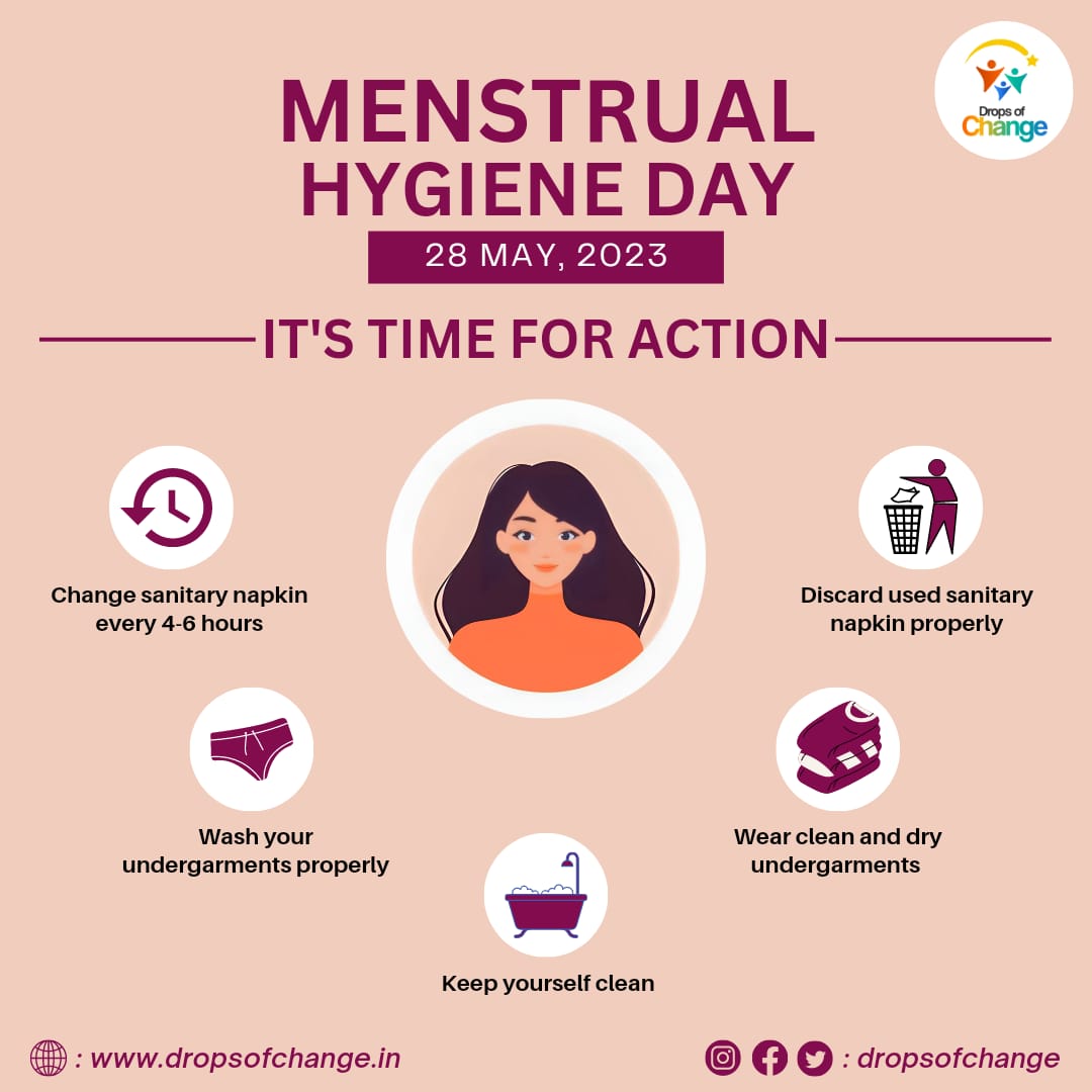 Menstrual Hygiene Day is an annual awareness day celebrated on May 28 to highlight the importance of good menstrual hygiene. From Drops of Change Warm wishes on the occasion of Menstrual Hygiene Day to all the women.
#MenstruationMatters #MenstrualHygieneDay #healthcare #WHO