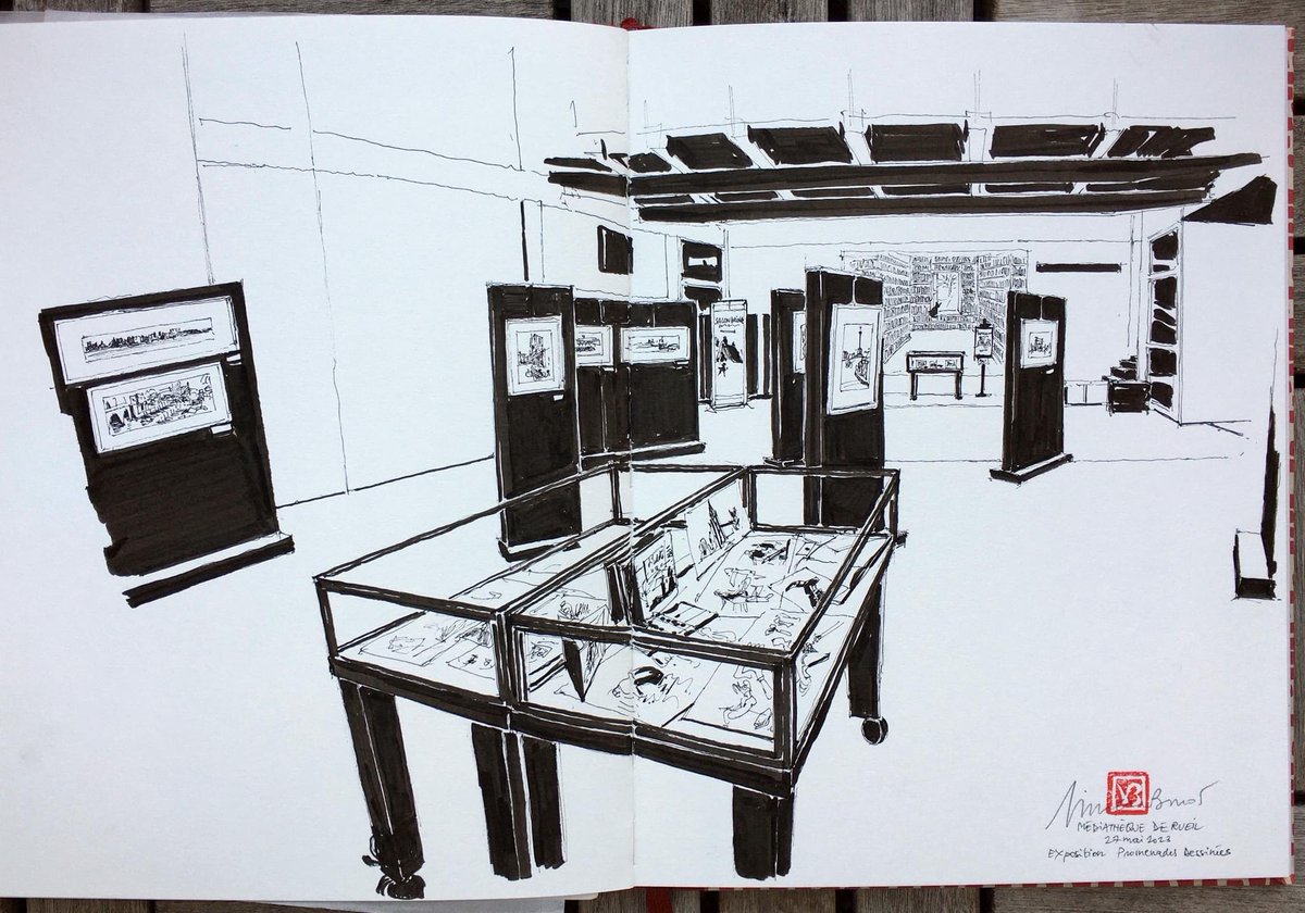 VincentBrunot's tweet photo. Un dernier croquis dessiné samedi 27 mai dans le Forum de la Médiathèque de @villederueil. L'exposition a donc pris fin et je remercie encore toute l'équipe de la #mediathequerueil et les Rueillois.e.s pour leur accueil ! https://t.co/E3v78OFUjO