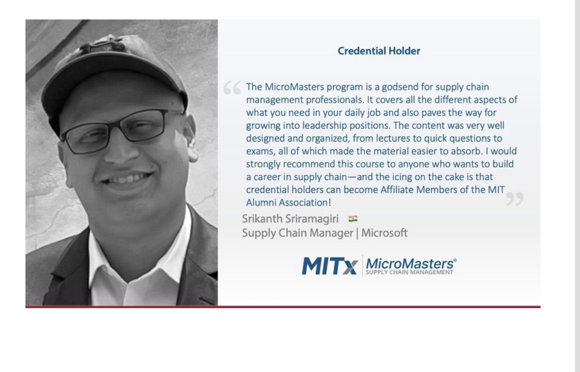 SriramagiriSrik's tweet image. Thank you ⁦⁦@MIT⁩ for featuring me 🙏⁦@MITxCourses⁩ #MIT #MicroMasters