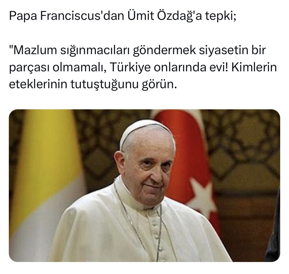 Eteği tutuştu diye söylediğin kesim ve kitle Öz ve Öz Türk Milliyetçiliği... Papa bu gidişle olur , yes pappa. Fatih'in yarım bıraktığı raconu kesecek ne Fetih'ler var.