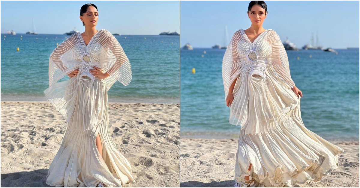 #RoshniChopra looks divine in a gorgeous off-white gown at '#Cannes2023'