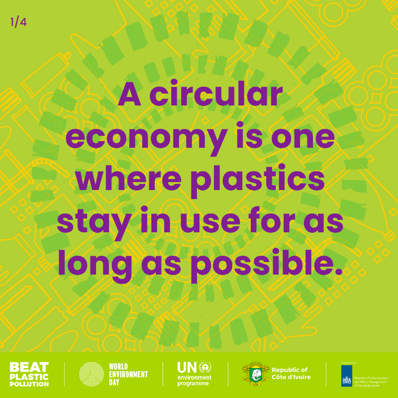 UNEP's tweet photo. Recycling alone is not enough to #BeatPlasticPollution!

Creating a circular economy for plastic is critical to tackling the triple planetary crisis and improving lives for everyone, everywhere.

Ahead of #WorldEnvironmentDay, see how you can be part of the solutions: