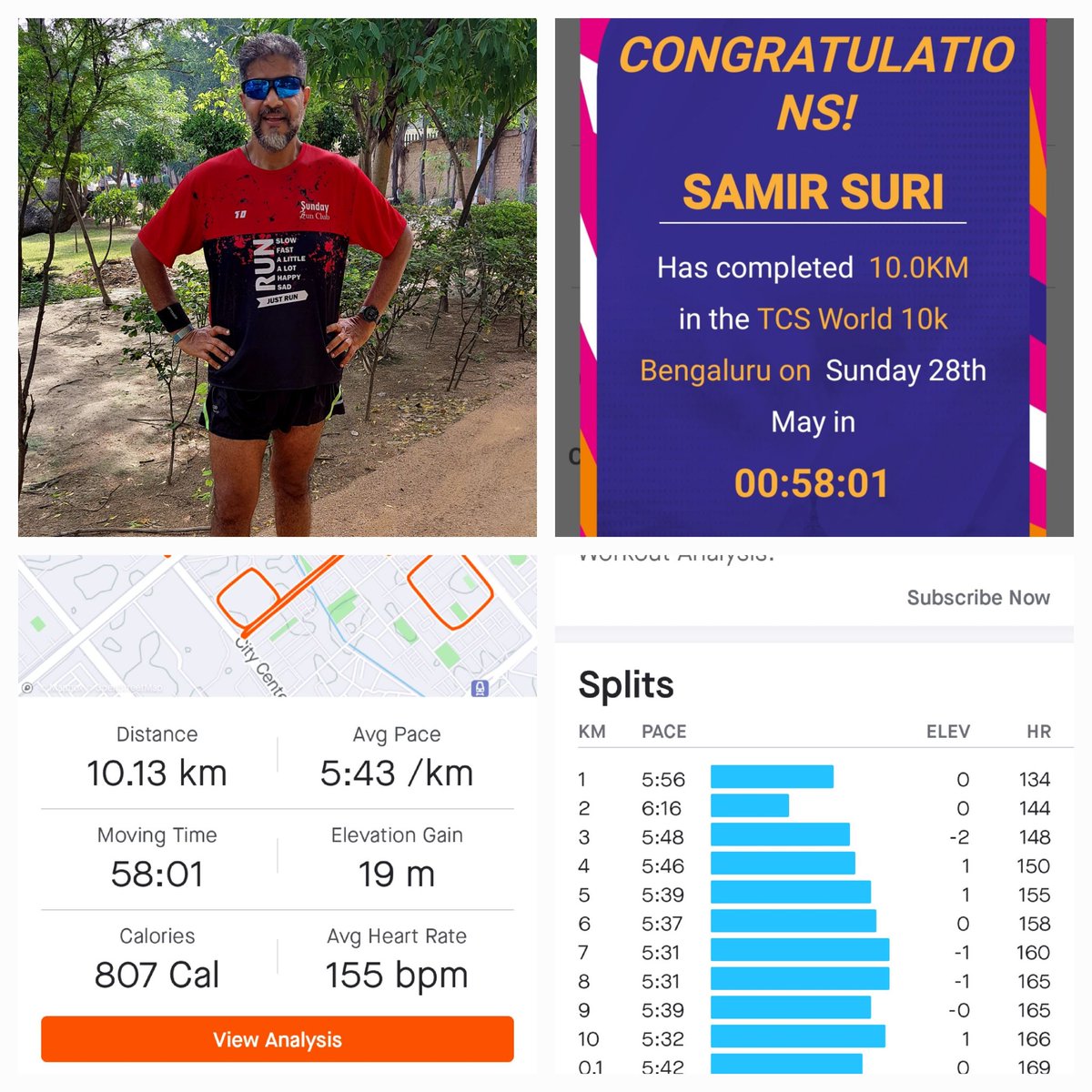 HIS GRACE To have done 10 kms under 1 hour.Gratitude Always. Thank you. Keep showing up-whatever it takes. #AdmireYourself #Gratitude 
#TCSW10K #ComeAlive