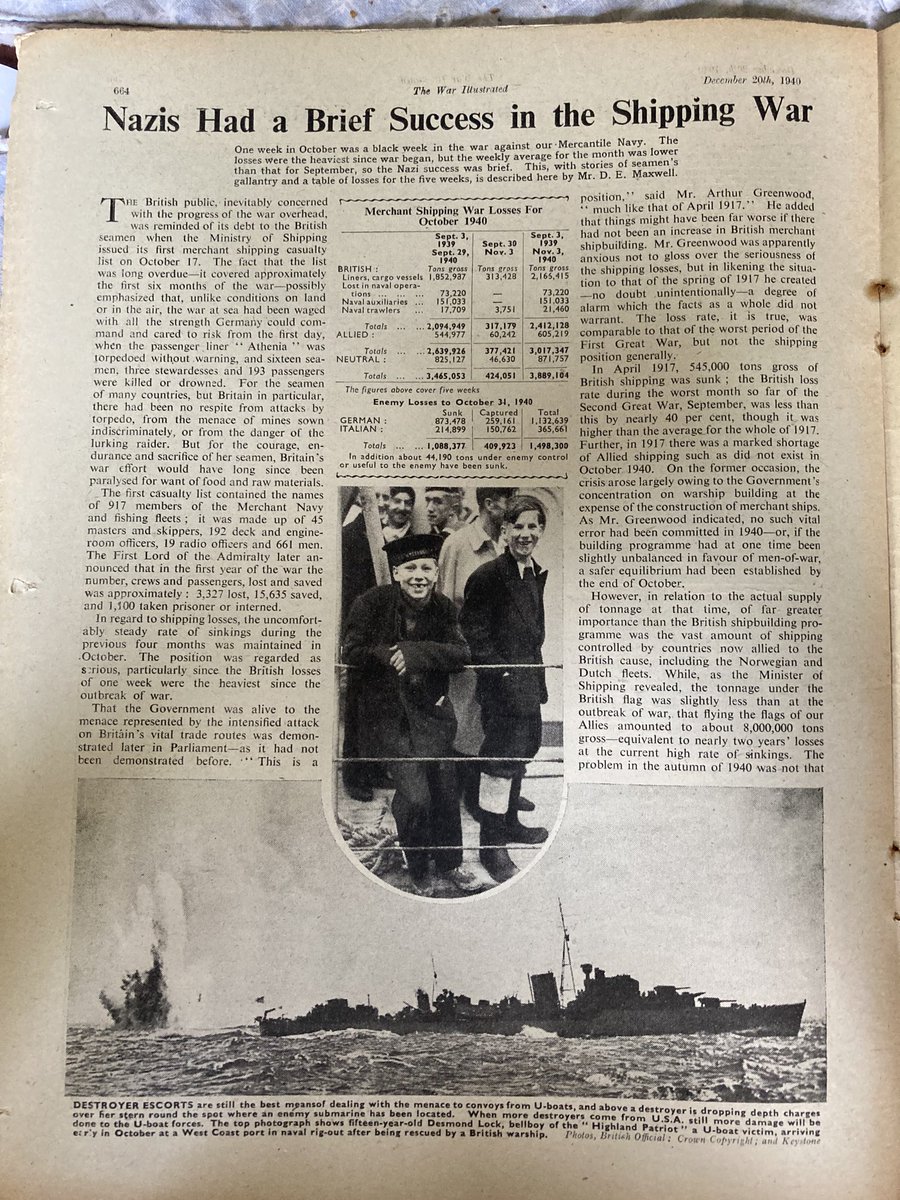 The War Illustrated of December 20th 1940 admits German successes #BoA80. Almost unbelievable to our eyes today is the pic of a 15yo bellboy saved when his ship was sunk. I am aware of 14 year olds serving on Merchant Navy ships in WW2.
