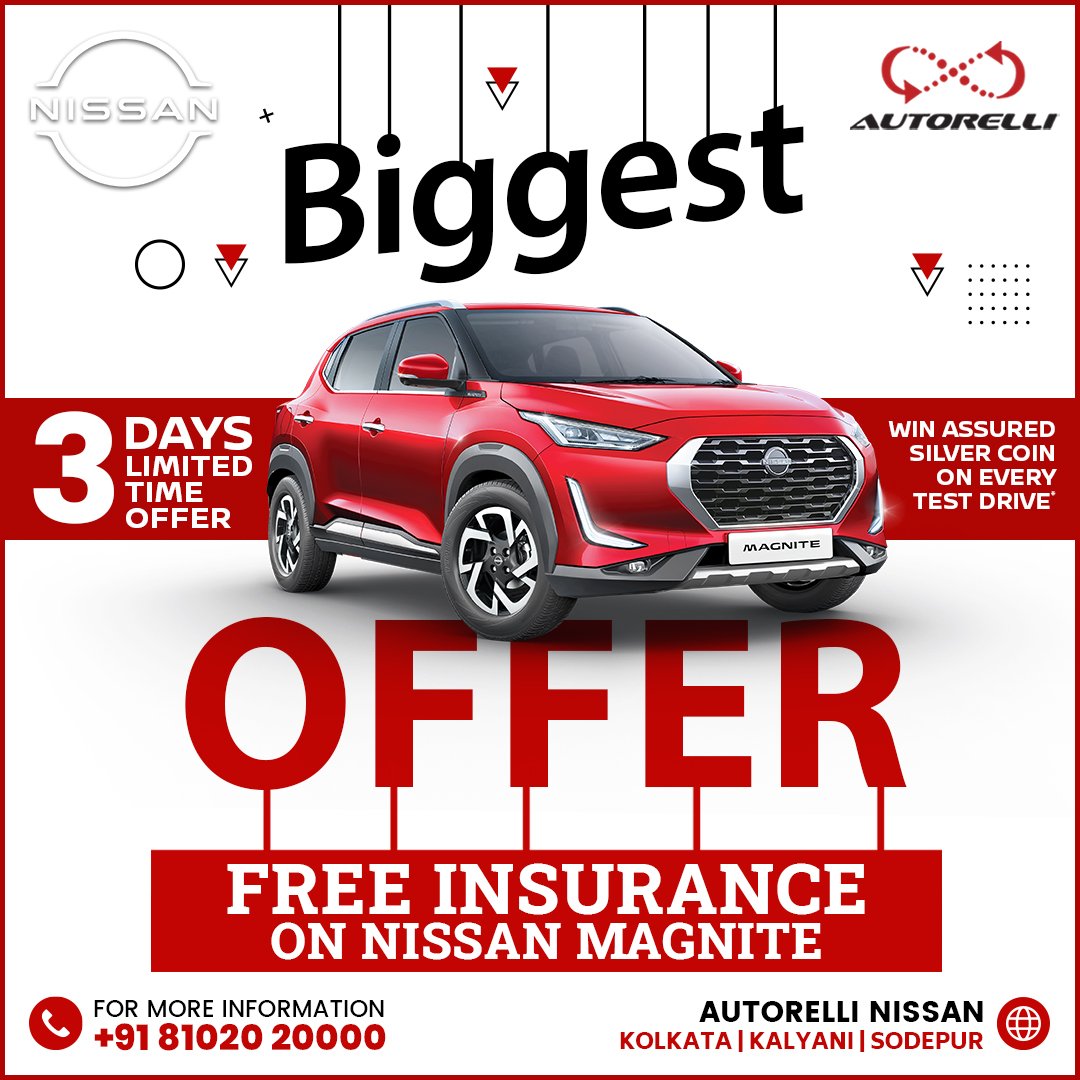 NissanAutorelli's tweet image. Time is running out! Don't miss the 𝐍𝐢𝐬𝐬𝐚𝐧 𝐌𝐚𝐠𝐧𝐢𝐭𝐞 - enjoy 🆓 insurance and a guaranteed Silver coin on every test drive. ⏳💰 #FreeInsurance #TestDriveWin

👉For  TD 📞 +91 81020 20000

#Autorelli #Nissan #Kolkata #NissanMagnite #LimitedTimeOffer  #CarInsurance