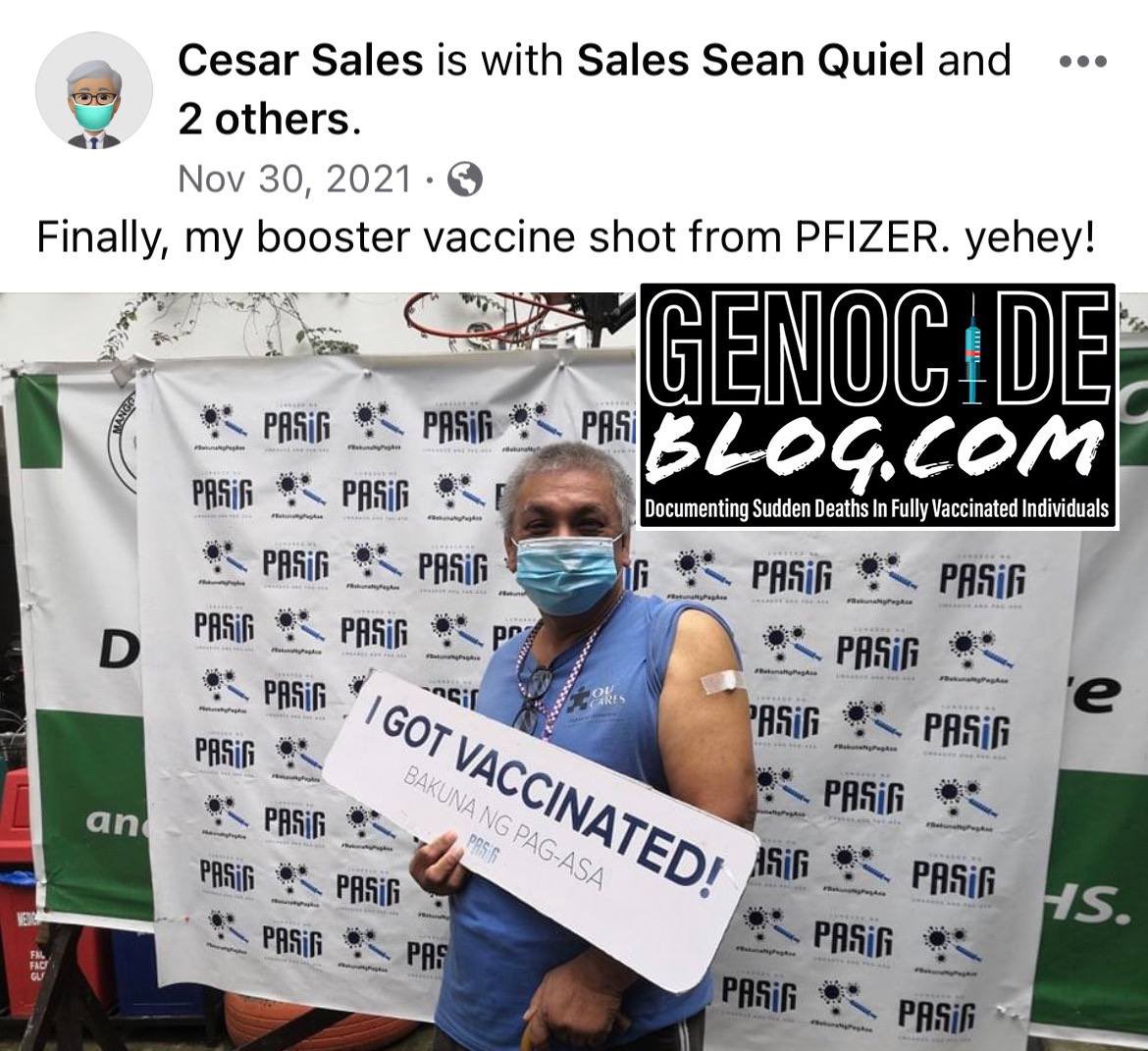 toobaffled's tweet photo. Cesar Sales 💉🪦
#FullyVacinated #DiedSuddenly
(May 2023) 🇵🇭 Philippines 

“Saying farewell to my Kim pare Pajee (Cesar Sales)… I was not able to say my goodbye as Pareng Pajee's passing was sudden and heartbreaking to me.”

https://t.co/MfYxVTAWmf
https://t.co/tib3tLD10h https://t.co/MA5Rm4Ve5S