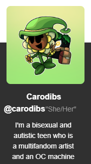 Carodibs's tweet photo. In case I got sussed out here, here are my other social media for good measure:

Also, my Discord user is Carodibs#1520 (and also returning to DeviantArt because I need something to promote any future projects to a wider audience-) https://t.co/1DJxXVQvAs