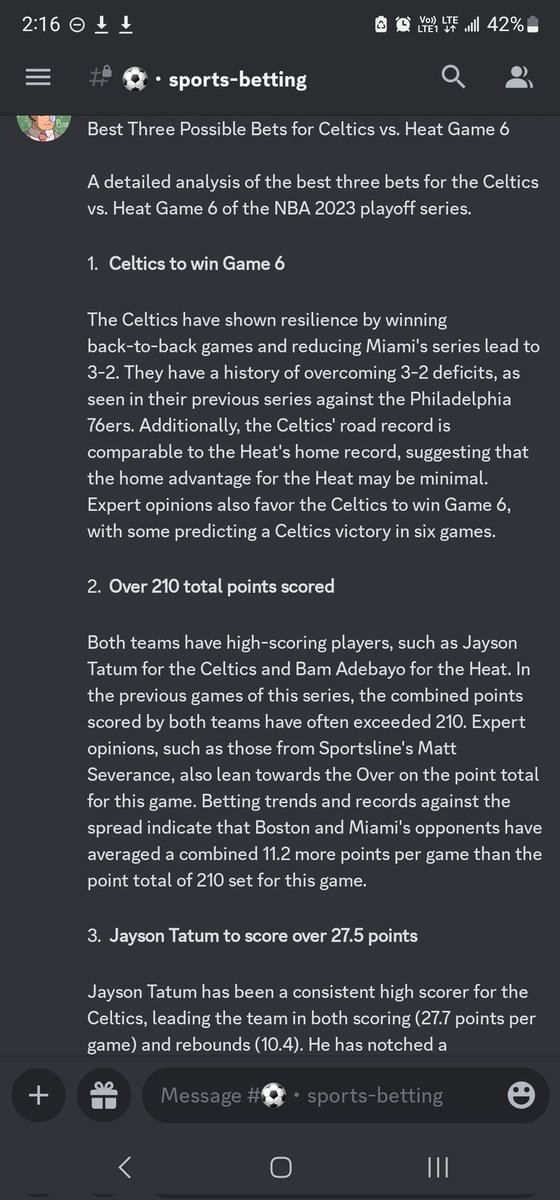 Our #ChatGPT AI picks for the <a href="/MiamiHEAT/">Miami HEAT</a> vs <a href="/celtics/">Boston Celtics</a> continues with it's overall win streak!

Join our Discord today and check it out 😁

#sportsbettingpicks