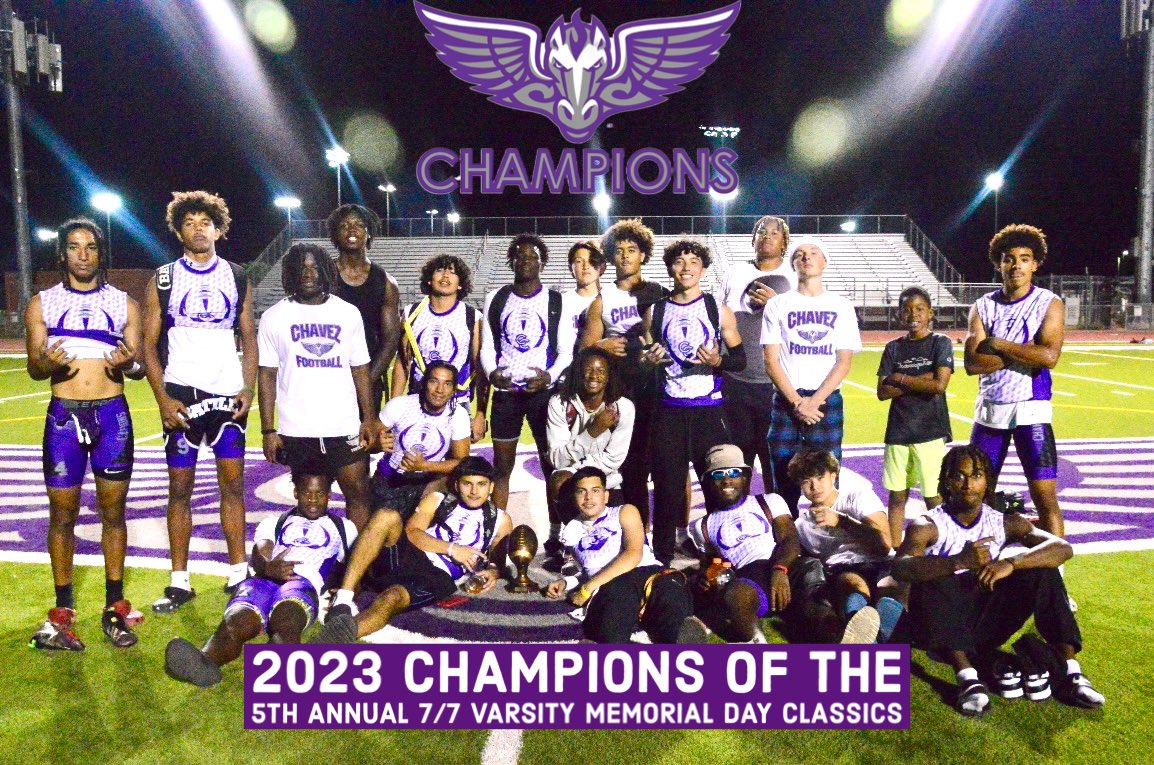 Congratulations to our Varsity Cesar Chavez 7/7 Team on their win during the 2023 5th Annual Varsity Memorial Day Classics!!! 💜🖤🤍