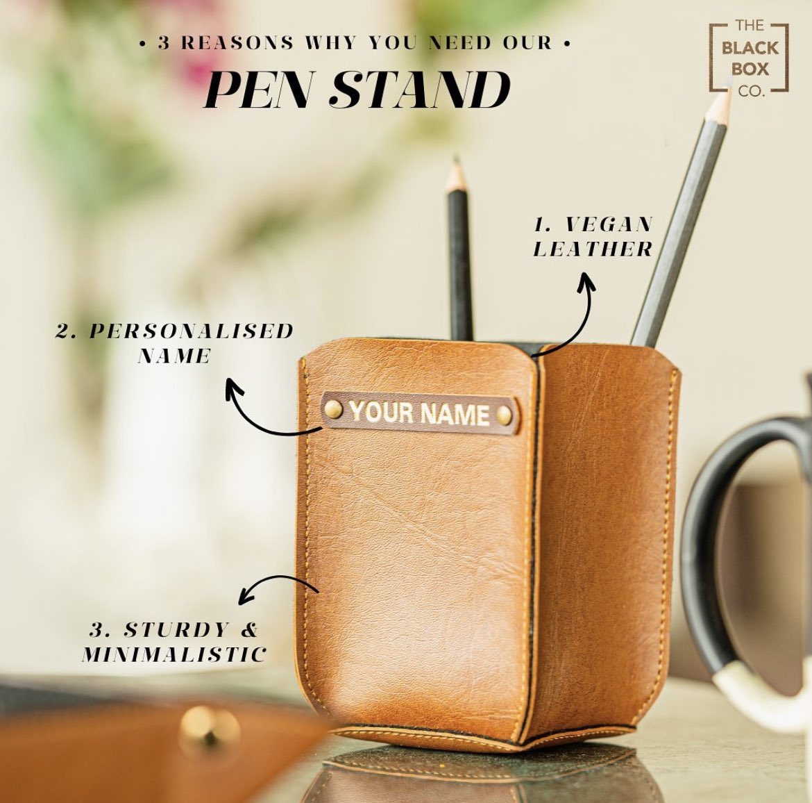 Elevate your workspace with our stylish and sustainable vegan leather pen stand!

#theblackboxco #officeaccessories #veganleatheraccessories #smallbusiness #smallbusinessowner #smallbusinessindia