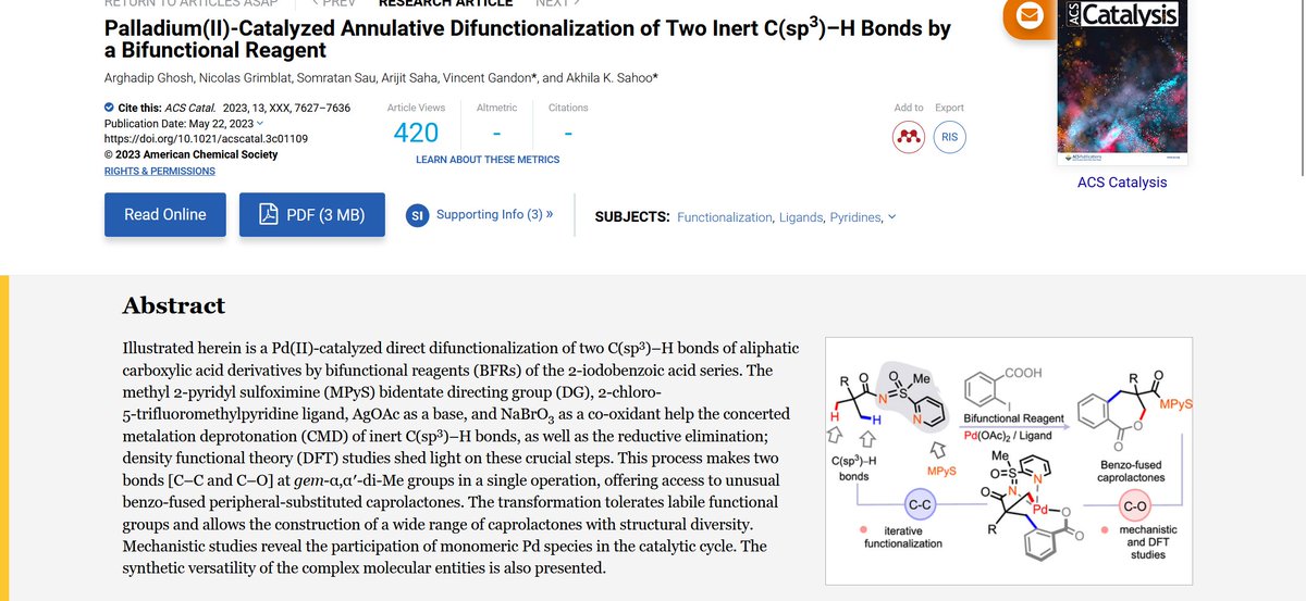 Sahoo Group (@group_sahoo) on Twitter photo A fundamentally challenging unsymmetrical difunctionalization of two inert C(sp3)-H bonds has been achieved. The method allows the synthesis of highly substituted caprolactones.
Congratulations to <a href="/ArghadipGhosh10/">Arghadip Ghosh</a>; @NicholasGlimbert ; <a href="/SauSomratan/">SOMRATAN SAU</a>; and <a href="/vincent_gandon/">Vincent Gandon</a> for this. A fundamentally challenging unsymmetrical difunctionalization of two inert C(sp3)-H bonds has been achieved. The method allows the synthesis of highly substituted caprolactones.
Congratulations to <a href="/ArghadipGhosh10/">Arghadip Ghosh</a>; @NicholasGlimbert ; <a href="/SauSomratan/">SOMRATAN SAU</a>; and <a href="/vincent_gandon/">Vincent Gandon</a> for this.