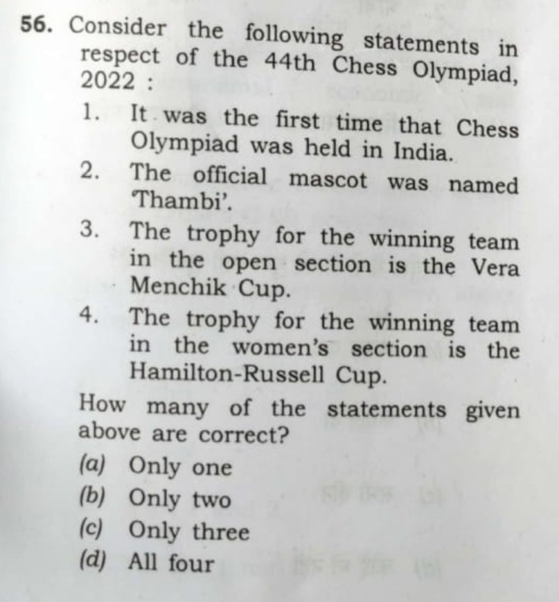 Chess.com - India on X: 🏆 @FIDE_chess #ChessOlympiad makes it to the #UPSC  question paper! 👓 Do you know the correct answer to this #chess question?  😃  / X