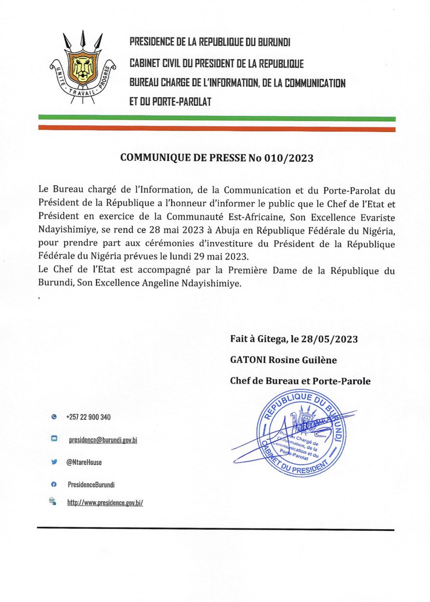 #Burundi Communiqué de presse