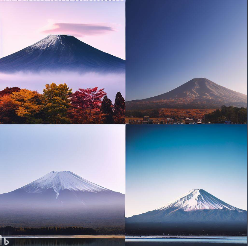 JI2KDDI's tweet photo. #Image_Creator
#Prompt "春の富士山と夏の雪のない富士山と秋のかすかに雪がかぶる富士山と冬の富士山の4面画像" https://t.co/qBwQhsGAW3