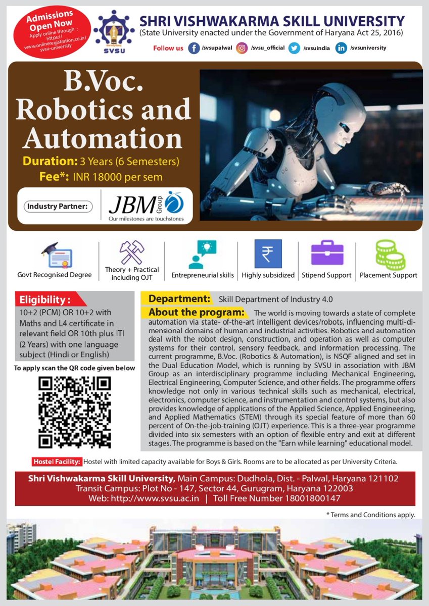 #svsuindia #palwal #university #skill #BVoc #robotics #automation #Addmission