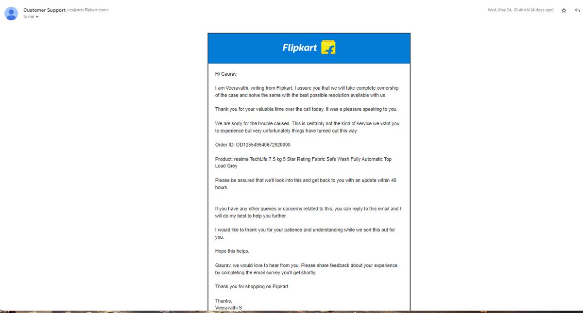 k_iamgaurav's tweet image. Was told to repair the washing machine by 27th May. I also replied on the mail but no one has come yet. Now a new date has been given.
@flipkartsupport @Flipkart @_Kalyan_K
@realmeIndia