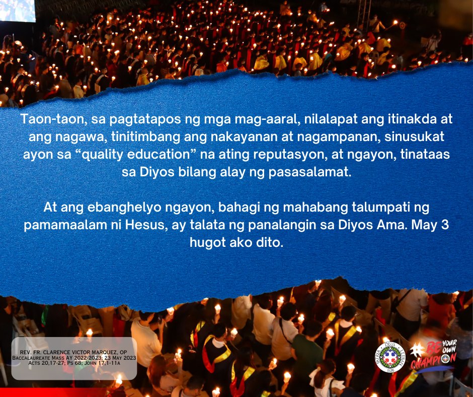 LetranOfficial's tweet image. We can't get enough of our graduation activities!

As we continue to celebrate the accomplishments of our graduates, we invite you to read the enlightening homily delivered by Rev. Fr. Clarence Victor Marquez, OP, rector and president, during the Baccalaureate Mass.