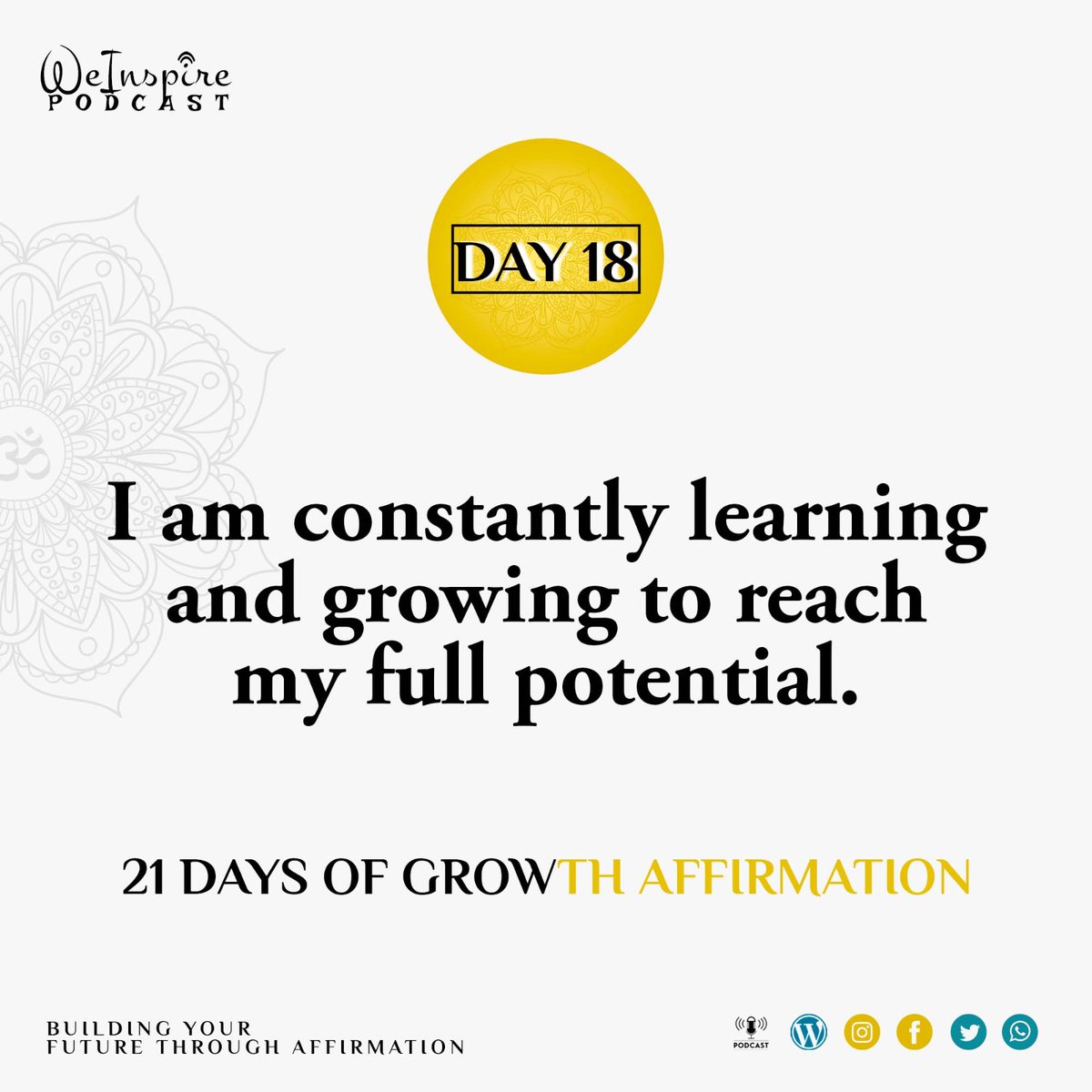 Supercharge your personal growth journey with our mind-expanding 21 Days of Growth, Affirmation podcast. Ignite your potential now!'
 anchor.fm/weinspirepodca…
 .
.
.
·
·
·
#podcastlifestyle #motivateeachother #podcast #success #podcastnetwork #affirmations #affirmation