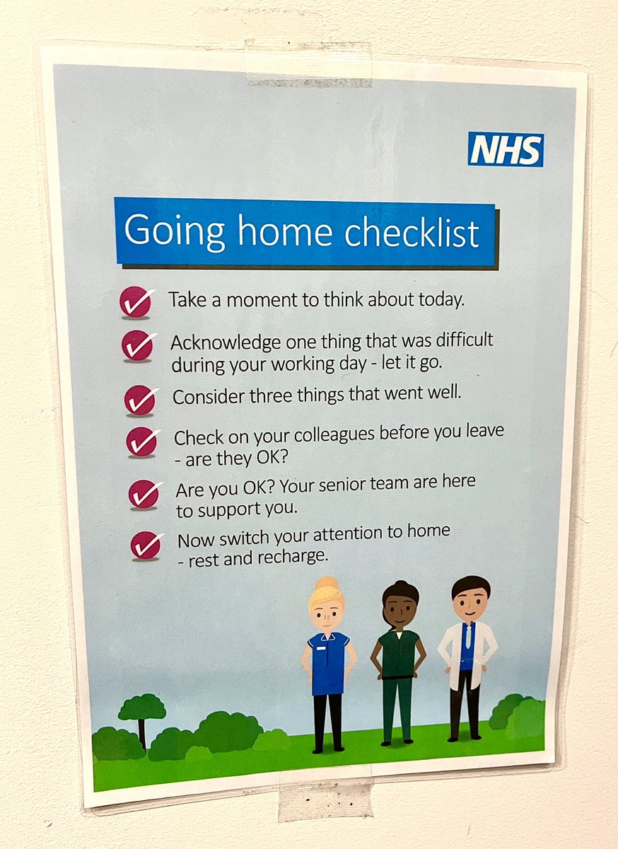 Dear 🇬🇧, Just finished a night shift in A&E and feeling wrecked. If you have a job that has a 'going home checklist' like this, you deserve better pay and conditions. Full stop. #SOSNHS