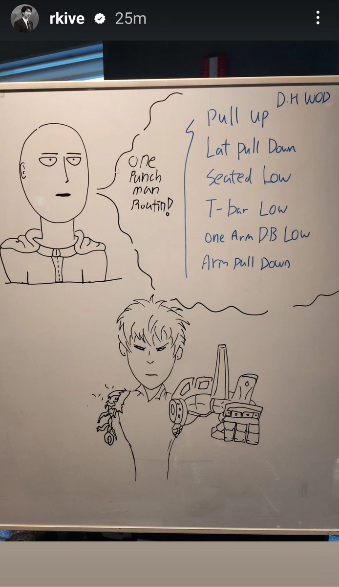 BTStranslation_'s tweet photo. BTS RM/NAMJOON INSTAGRAM STORY 230528

[in the pic]

ONE PUNCH MAN ROUTIN!
D.H Wod
pull uр
lat pull down
seated low
t-bar low
one arm DB low
arm pull down https://t.co/HbV2FRCClJ