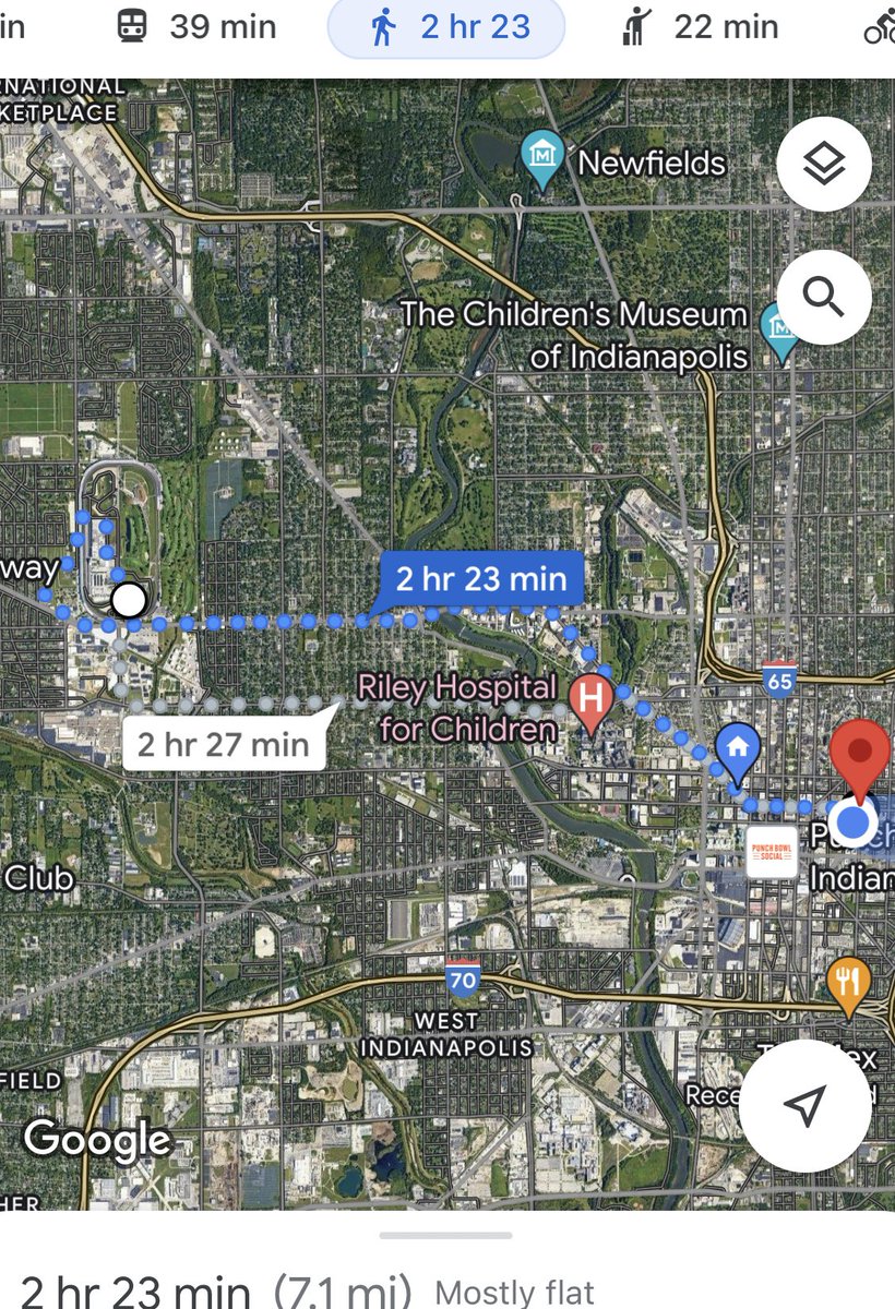 Just walked past three college-aged kids walking with styrofoam coolers at the intersection of New York and East. 

One told the other that the track was walking distance.

Godspeed, lads.

(For non-Indy folks, see map below) #Indy500