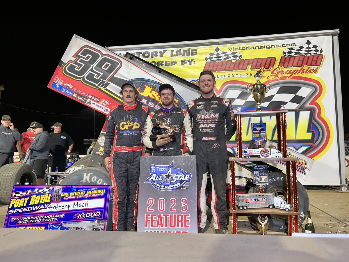 The “Concrete Kid” Anthony Macri certainly made it look easy on Saturday night at the Port Royal Speedway “Speed Palace” in Port Royal, Pennsylvania, cruising home by nearly ten seconds to score the Bob Weikert Memorial opener for $10,000.

#AnthonyMacri #MikeWagner #BrentMarks