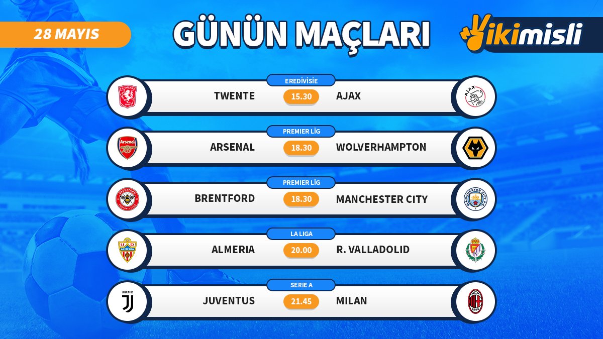 🏆 ikimisli en yüksek oranları sunuyor!

18.30 ⚽️ Arsenal - Wolves
18.30 ⚽️ Brentford - Man City
20.00 ⚽️ Almeria - Valladolid
21.45 ⚽️ Juventus - Milan

Spora 100₺, casino alanına ise 50 freespin #ikimisli'de! 🎁

ikimisli: mislilnk.com/guncel

#ikimisli #HoşGeldinBonusu