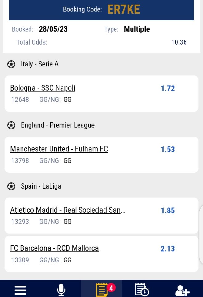 Both Teams to Score Accumulator Tips.

Bologna vs Napoli
Manchester United vs Fulham
Atletico Madrid vs Real Sociedad
Barcelona vs Mallorca https://t.co/Z4cT2ZRPNo