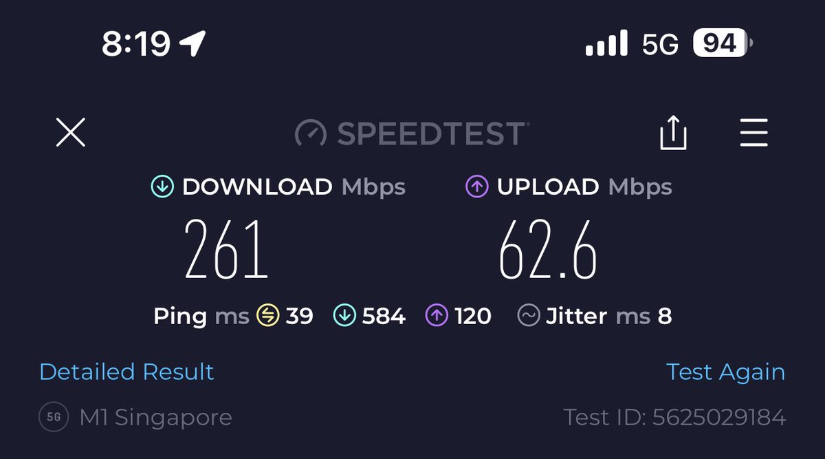 #5G speed on @M1Singapore is insane! 261 Mbps in a crowded mall.