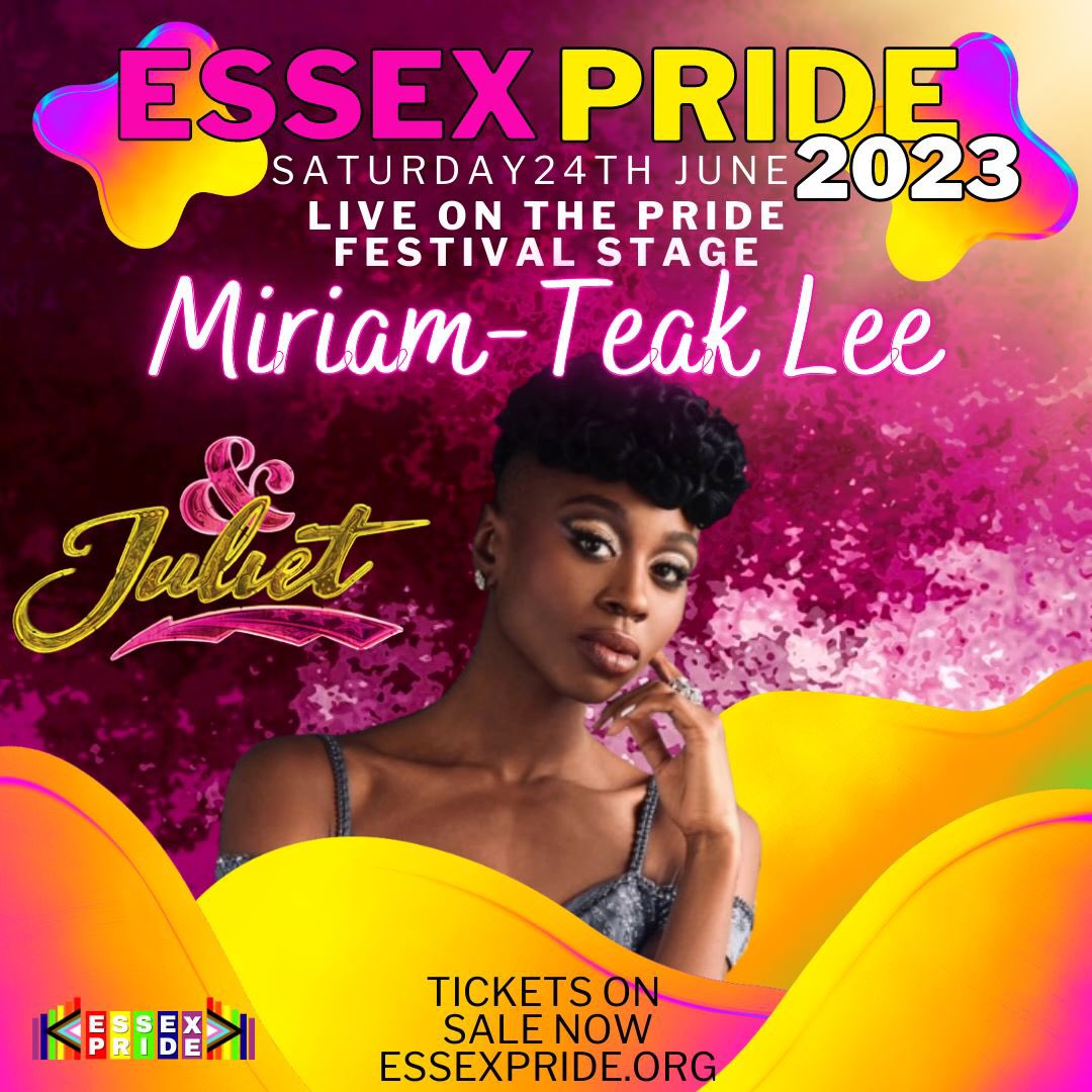 Artist Announcement!! Fresh from the smash West End musical &Juliet, we can't wait to welcome Miriam Teak Lee to the festival stage for a live performance at Essex Pride! @essexlive @WhatsOnStage @WestEndTheatre @MagicAtMusicals @TheStage @guardianstage @WestEndTheatre