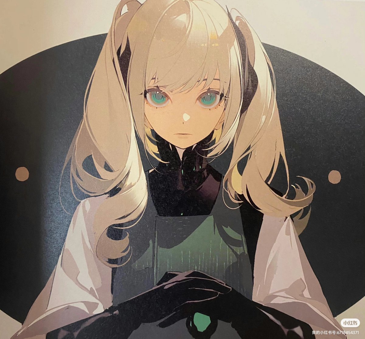 1girl solo twintails looking at viewer blonde hair gloves black gloves  illustration images