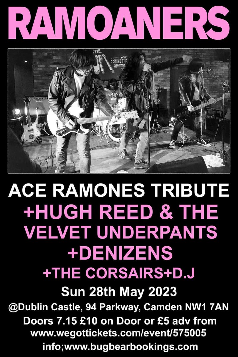 Tonite  @DublinCastle @RamonesOfficial as channeled by Ramoaners also from Scotland #HughReedandTheVelvetUnderpants + Denizens + Corsairs ...arrive promptly all these superb bands. DJs til 2am Cheap Tix @WeGotTickets @GCPunkNewWave @NewWaveAndPunk  @PunkFanzine74 @PunkRockClub