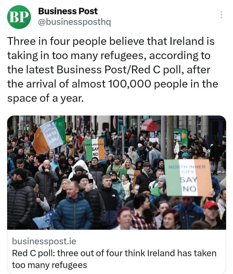 75% of the Irish population are against the State's reckless mass immigration policy. #tonightvmtv #HousingCrisis #rtept #Liveline #Irelandisfull #Ireland #IrishPolitics #oireachtas #dail #irishnews #irelandnews #dublin #Cork #Limerick #Galway #irish #news #RTEUpfront