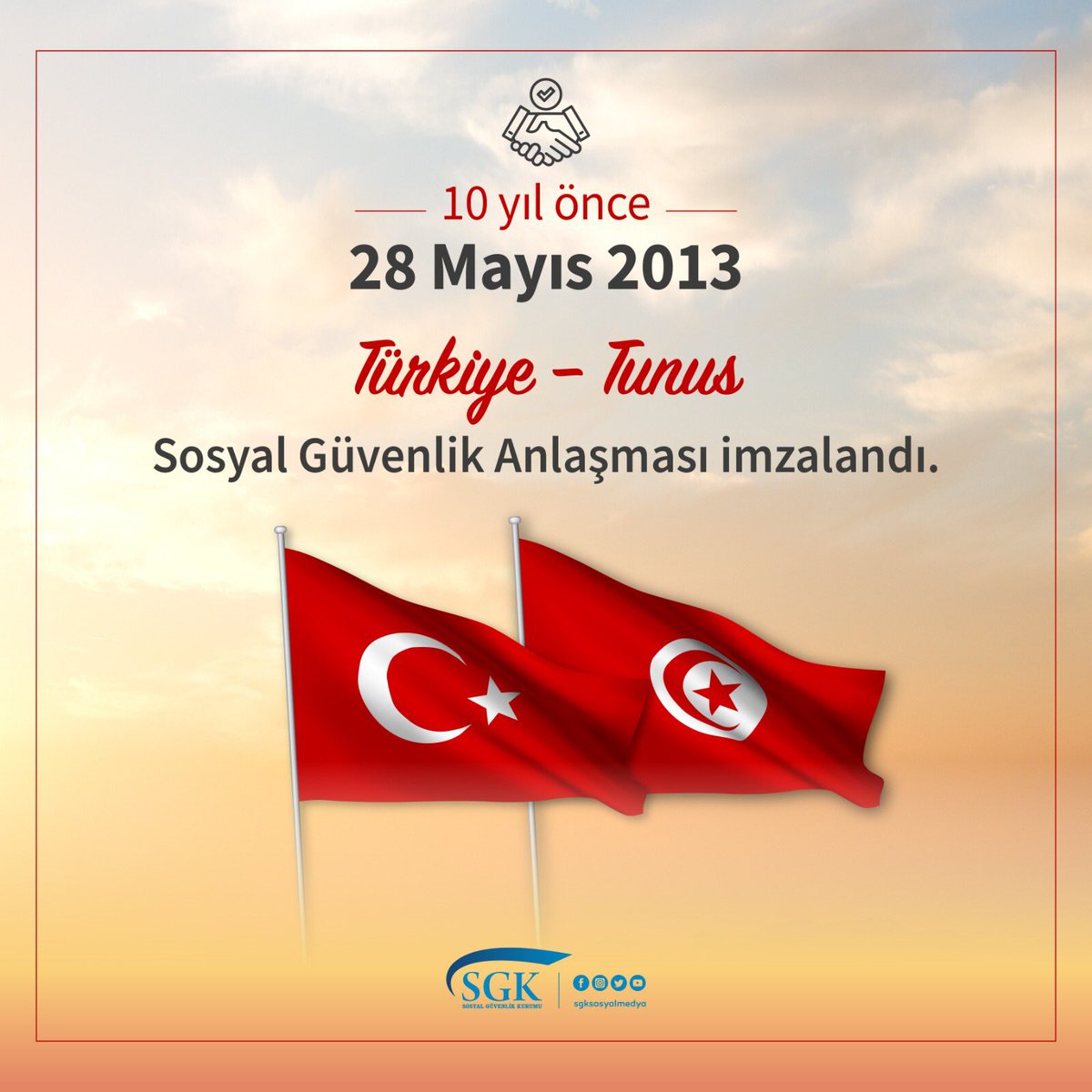 #Türkiye ve #Tunus vatandaşlarının #sosyalgüvenlik haklarının korunması ve güvence altına alınabilmesi amacıyla 10 yıl önce bugün Sosyal Güvenlik Anlaşması imzalandı. 🇹🇷 🇹🇳