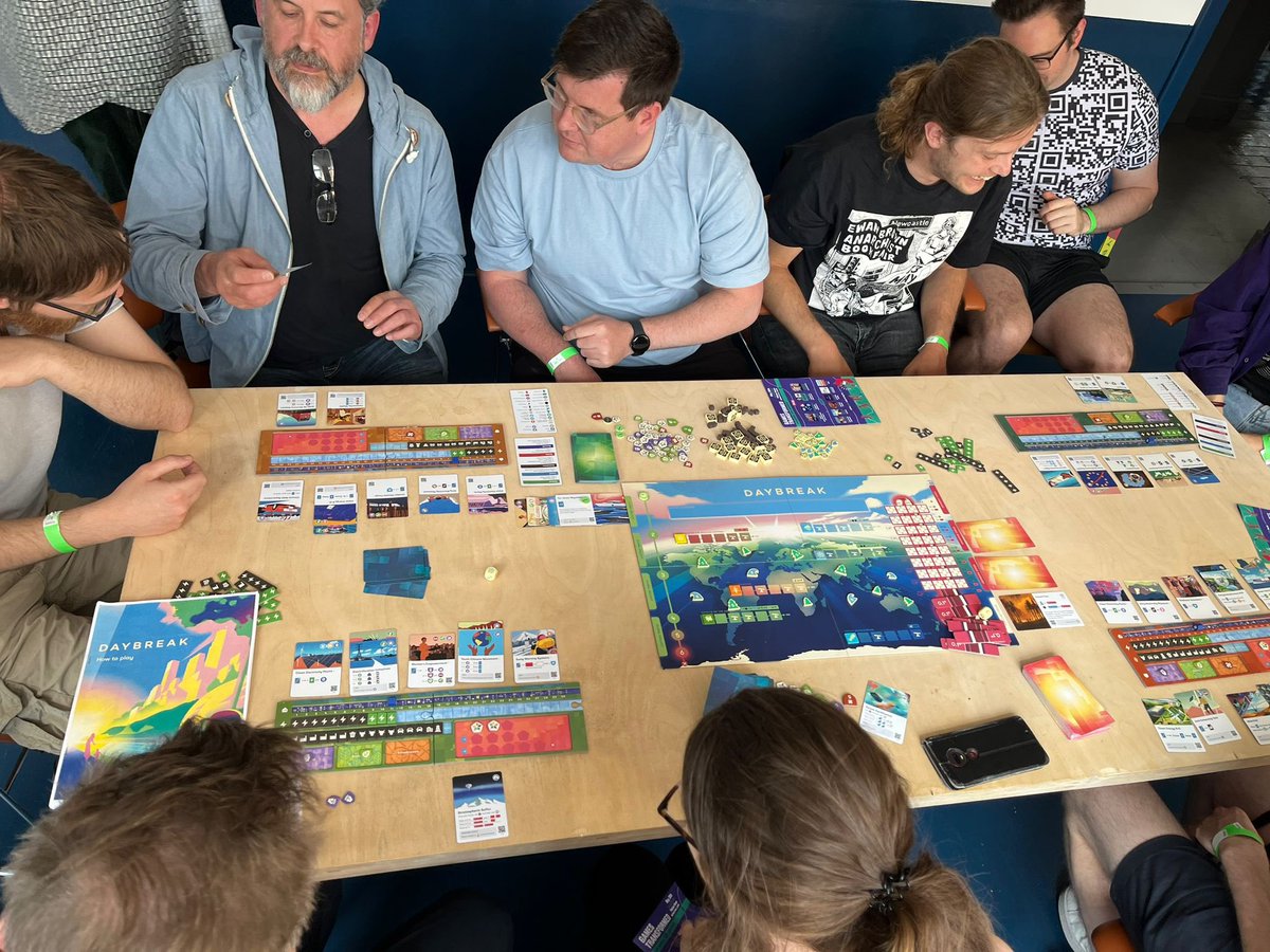 TWT_NOW's tweet photo. Live at #GamesTransformed: @baddeo  is showing off Daybreak, the spiritual successor to Pandemic! Later in today, you’ll be able to play it yourself. https://t.co/55GHpcxdoe https://t.co/VN4qRbV7eM
